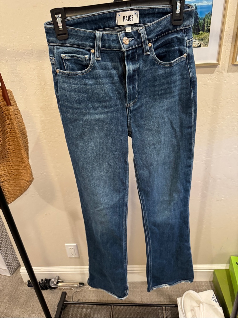 PAIGE Blue Flare Jeans - Mid Wash Wide Leg